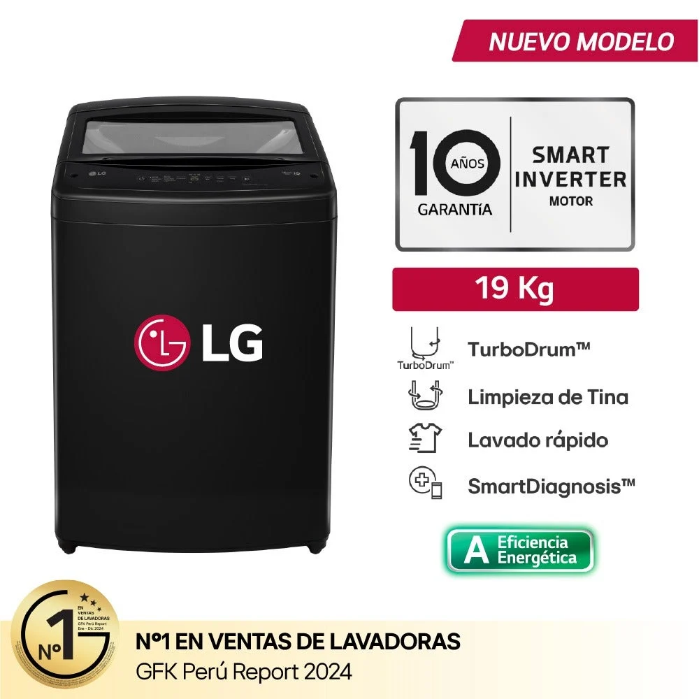 LAVADORA LG 19KG, CARGA SUPERIOR CON TURBODRUM™, ONYX NEGRO