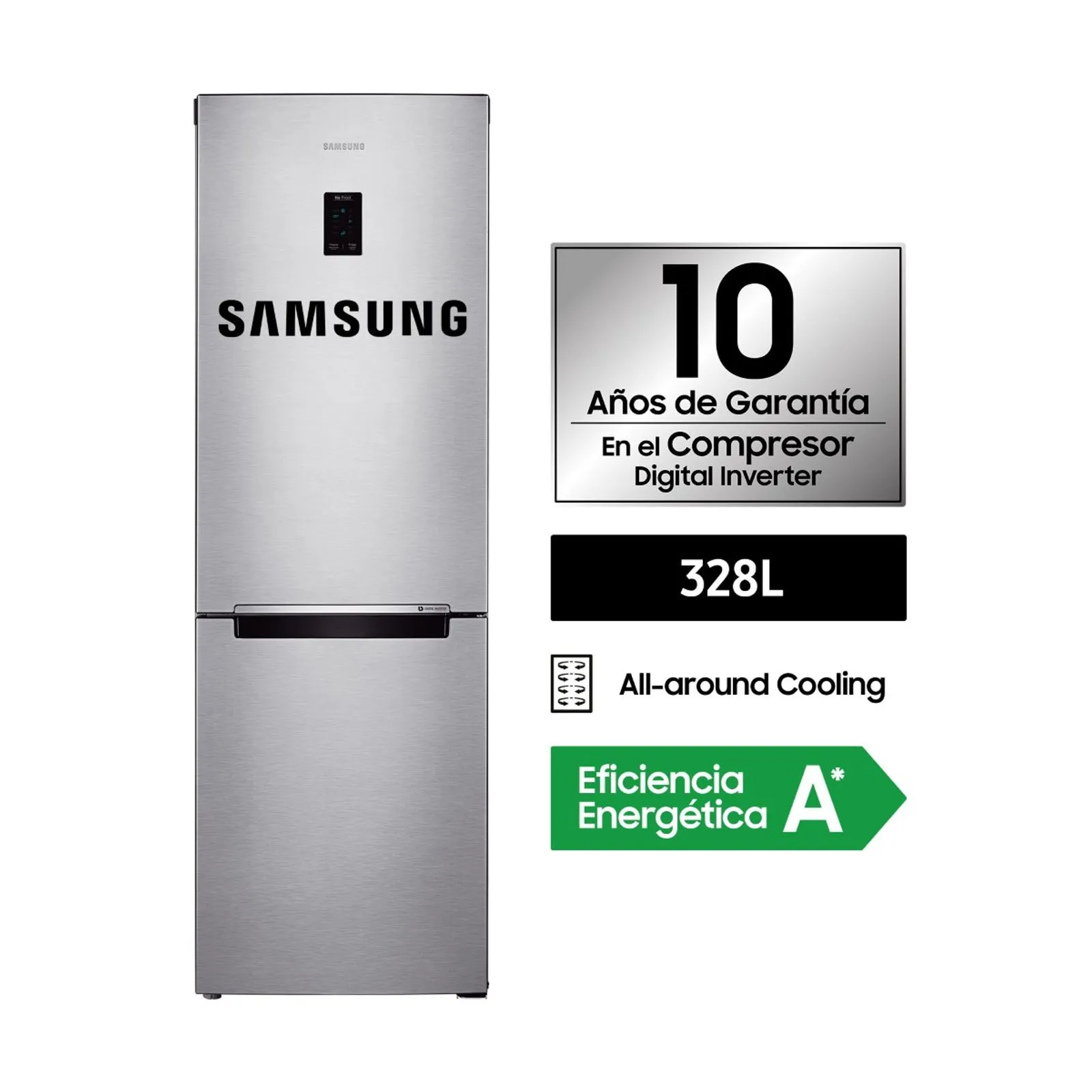 Refrigeradora Samsung Bottom Mount Freezer Plata 328Lt RB33J3230SA/PE