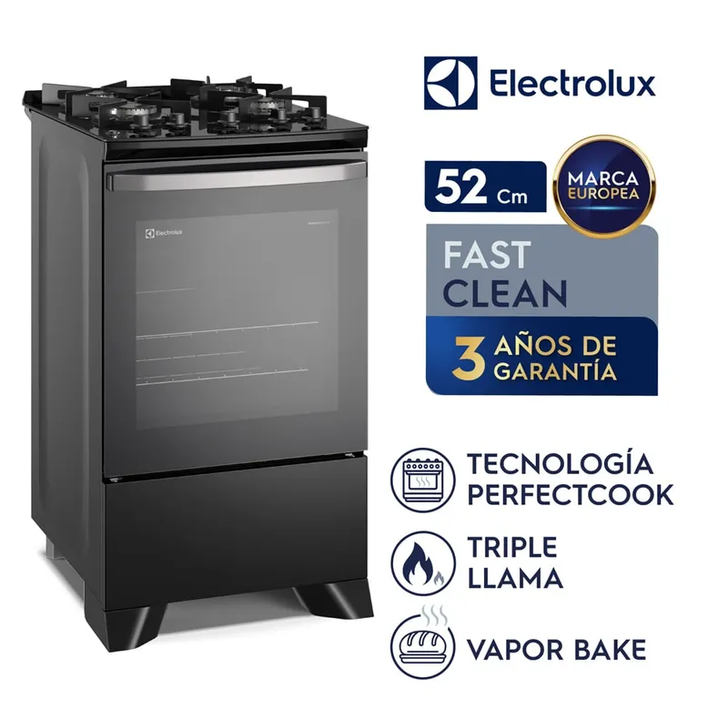 Cocina 4 Quemadores Negro con Mesa de Vidrio Electrolux (FE4GP)